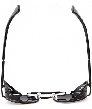 Shield Metal Frame Fold-in Mesh Side Shield Oval Sunglasses - Black - CD185W9W2YY $42.43