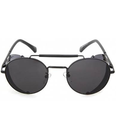 Shield Metal Frame Fold-in Mesh Side Shield Oval Sunglasses - Black - CD185W9W2YY $42.43