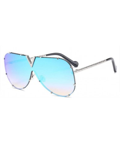 Square Luxury Rivet Pilot Sunglasses Women Men 2018 Oversized One Piece Sunglass Metal Big Frame Shades UV400 Oculos - C1197Y...