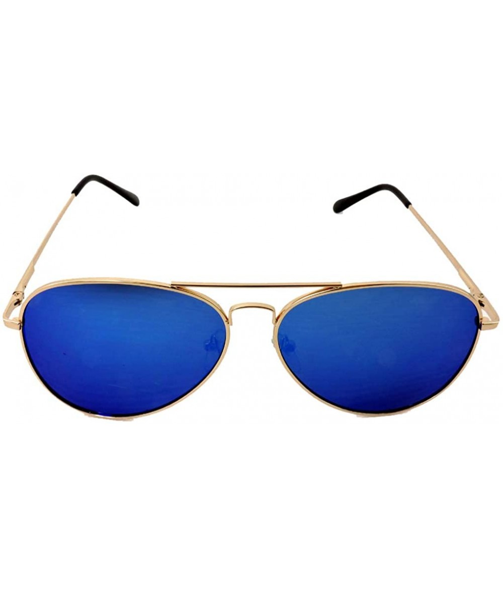 Oversized Aviators Mirrored Sunglasses Metal Frame Women Mens UV400 - Blue Mirrored Gold - CZ18ROI54MK $21.98