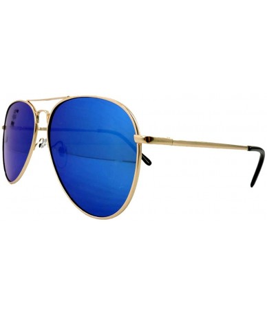 Oversized Aviators Mirrored Sunglasses Metal Frame Women Mens UV400 - Blue Mirrored Gold - CZ18ROI54MK $21.98