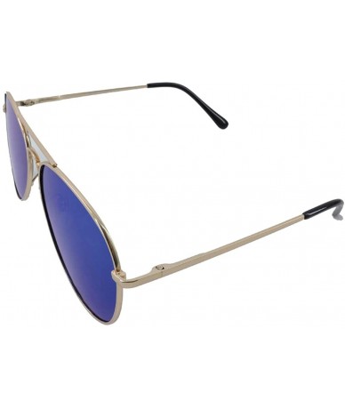 Oversized Aviators Mirrored Sunglasses Metal Frame Women Mens UV400 - Blue Mirrored Gold - CZ18ROI54MK $21.98