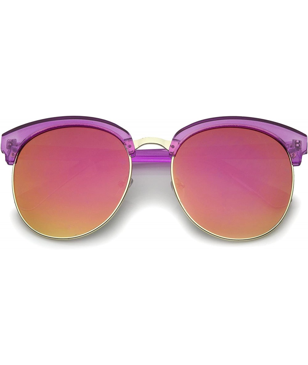 Semi-rimless Oversize Transparent Half-Frame Mirrored Flat Lens Round Sunglasses 68mm - Magenta-gold / Magenta Mirror - CQ12M...