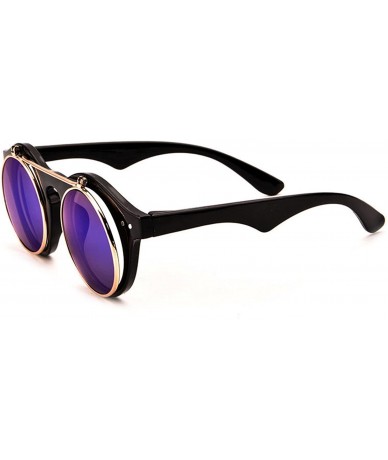 Oversized Classic Small Retro Steampunk Circle Flip Up Glasses/Sunglasses Cool Retro New Model - C4184WDMHRQ $42.07