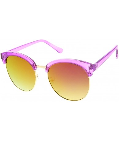 Semi-rimless Oversize Transparent Half-Frame Mirrored Flat Lens Round Sunglasses 68mm - Magenta-gold / Magenta Mirror - CQ12M...