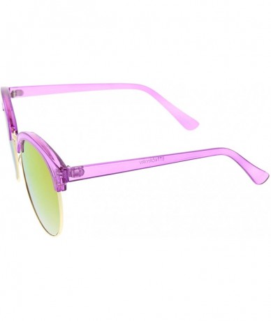 Semi-rimless Oversize Transparent Half-Frame Mirrored Flat Lens Round Sunglasses 68mm - Magenta-gold / Magenta Mirror - CQ12M...