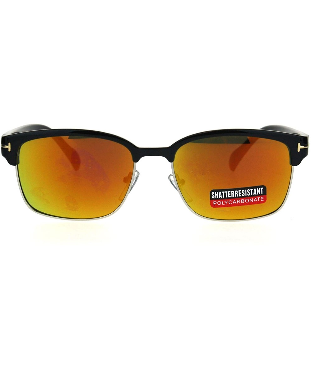 Rectangular Mens Classic Rectangular Half Horn Rim Designer Fashion Mod Sunglasses - Black Orange - C617YS74ML3 $22.05