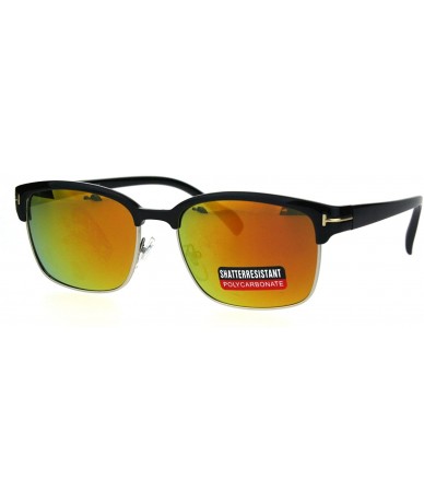 Rectangular Mens Classic Rectangular Half Horn Rim Designer Fashion Mod Sunglasses - Black Orange - C617YS74ML3 $22.05