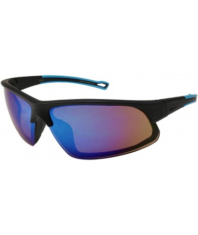 Sport Action Sports Sunglasses with Color Mirrored Lens 570018AM-REV - Matte Black/Blue - C5122X71G2F $25.38