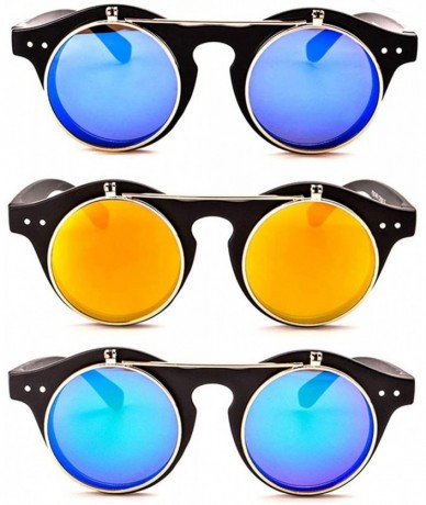 Oversized Classic Small Retro Steampunk Circle Flip Up Glasses/Sunglasses Cool Retro New Model - C4184WDMHRQ $42.07