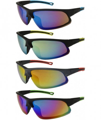 Sport Action Sports Sunglasses with Color Mirrored Lens 570018AM-REV - Matte Black/Blue - C5122X71G2F $25.38