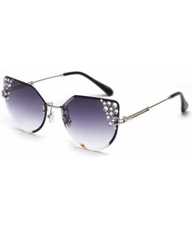 Cat Eye Rimless Rhinestone Sunglasses Women Cat Eye Luxury Sun Glasses Women Decoration - Silver With Black - CK18O9NT85R $24.52