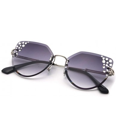 Cat Eye Rimless Rhinestone Sunglasses Women Cat Eye Luxury Sun Glasses Women Decoration - Silver With Black - CK18O9NT85R $24.52