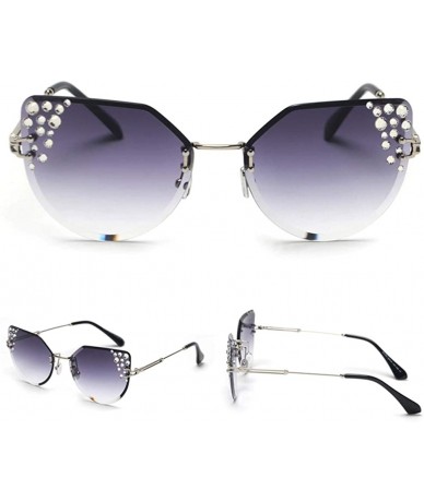 Cat Eye Rimless Rhinestone Sunglasses Women Cat Eye Luxury Sun Glasses Women Decoration - Silver With Black - CK18O9NT85R $24.52