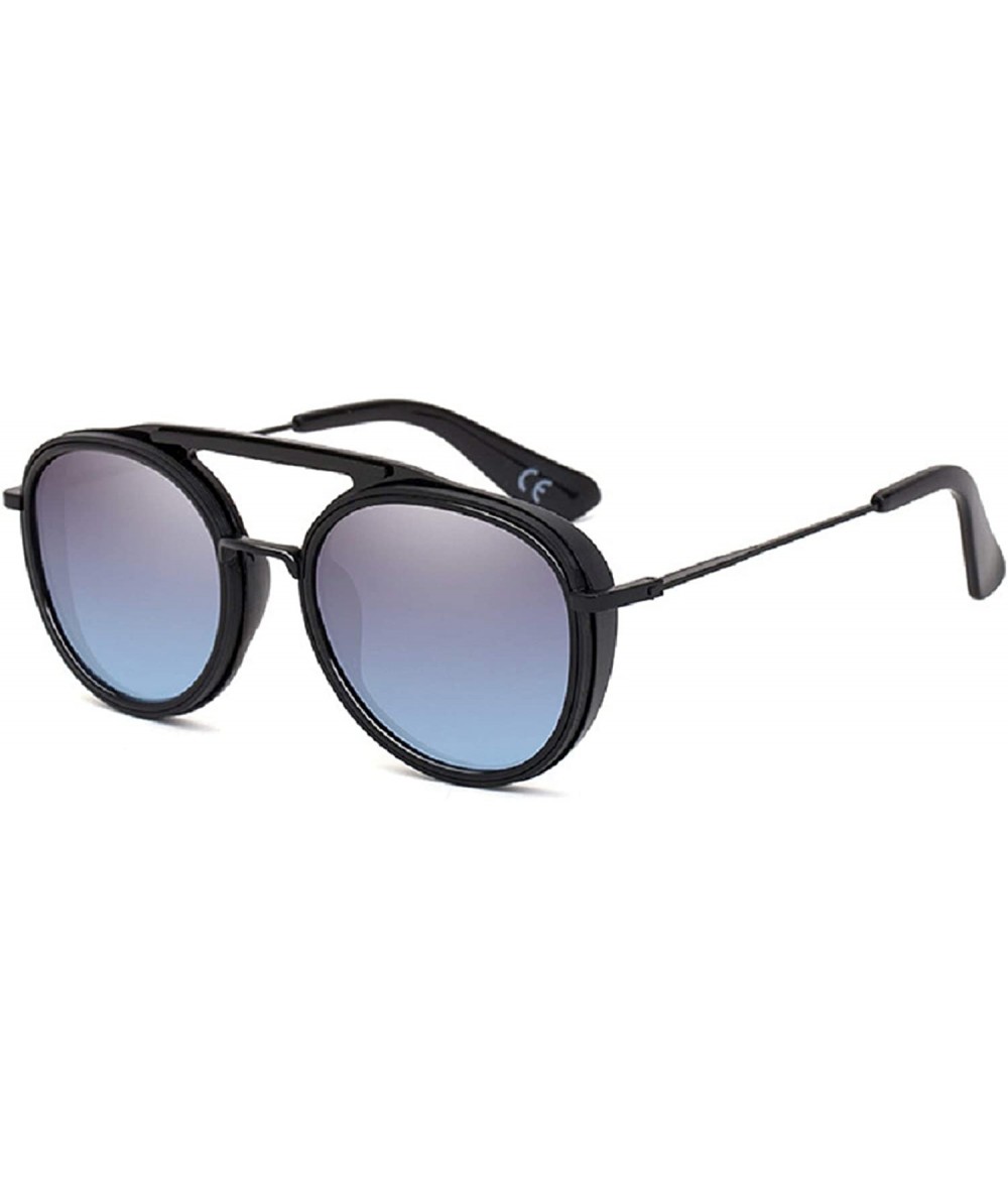 Round 2020 fashion punk sunglasses male spacecraft retro round frame sunglasses sunglasses - Grey Blue - C1199MISRXI $51.84