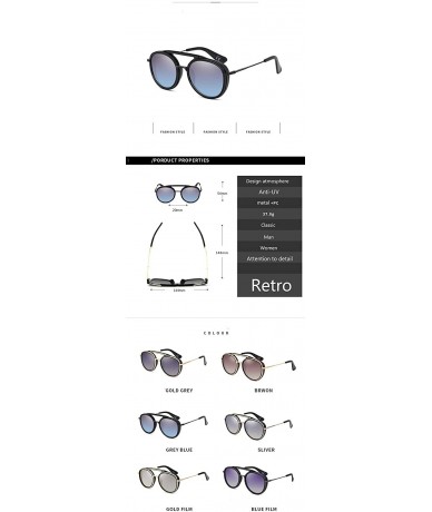 Round 2020 fashion punk sunglasses male spacecraft retro round frame sunglasses sunglasses - Grey Blue - C1199MISRXI $51.84