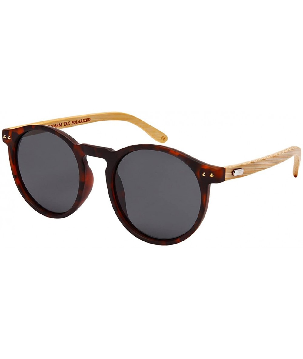 Sport Round Horn Rimed Bamboo Sunglasses Wood Women Polarized Lens 541006BM-FLP - Matte Tortoise - C6183XKE8HC $24.55