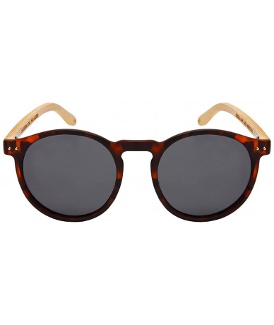 Sport Round Horn Rimed Bamboo Sunglasses Wood Women Polarized Lens 541006BM-FLP - Matte Tortoise - C6183XKE8HC $24.55