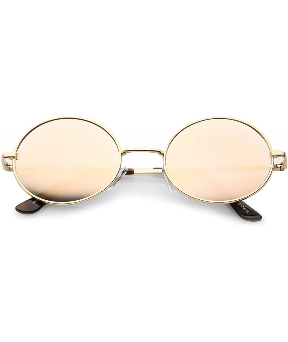 Oval Classic Lightweight Slim Arms Colored Mirror Flat Lens Oval Sunglasses 50mm - Gold / Pink Mirror - CP17YQYL88S $19.66