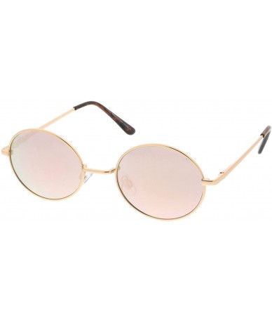 Oval Classic Lightweight Slim Arms Colored Mirror Flat Lens Oval Sunglasses 50mm - Gold / Pink Mirror - CP17YQYL88S $19.66