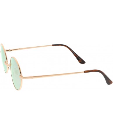 Oval Classic Lightweight Slim Arms Colored Mirror Flat Lens Oval Sunglasses 50mm - Gold / Pink Mirror - CP17YQYL88S $19.66