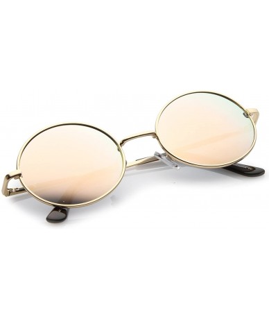 Oval Classic Lightweight Slim Arms Colored Mirror Flat Lens Oval Sunglasses 50mm - Gold / Pink Mirror - CP17YQYL88S $19.66