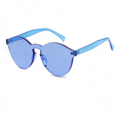 Rimless One Piece Rimless Sunglasses Colorful Transparent Round Oversized Retro Glasses - Blue - CU18D2YXM90 $18.23