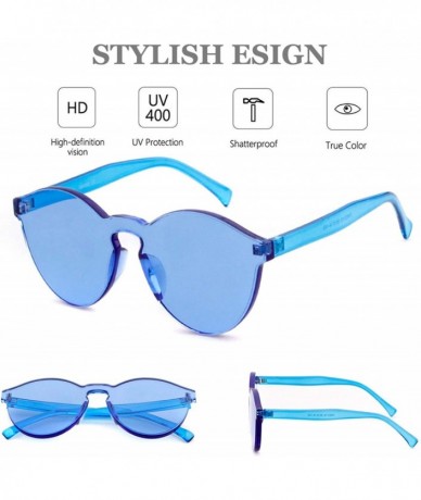 Rimless One Piece Rimless Sunglasses Colorful Transparent Round Oversized Retro Glasses - Blue - CU18D2YXM90 $18.23