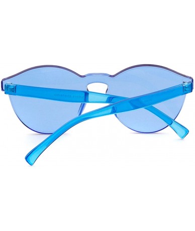 Rimless One Piece Rimless Sunglasses Colorful Transparent Round Oversized Retro Glasses - Blue - CU18D2YXM90 $18.23