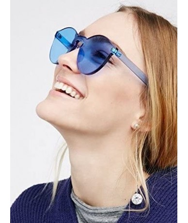 Rimless One Piece Rimless Sunglasses Colorful Transparent Round Oversized Retro Glasses - Blue - CU18D2YXM90 $18.23