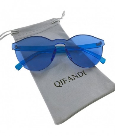 Rimless One Piece Rimless Sunglasses Colorful Transparent Round Oversized Retro Glasses - Blue - CU18D2YXM90 $18.23