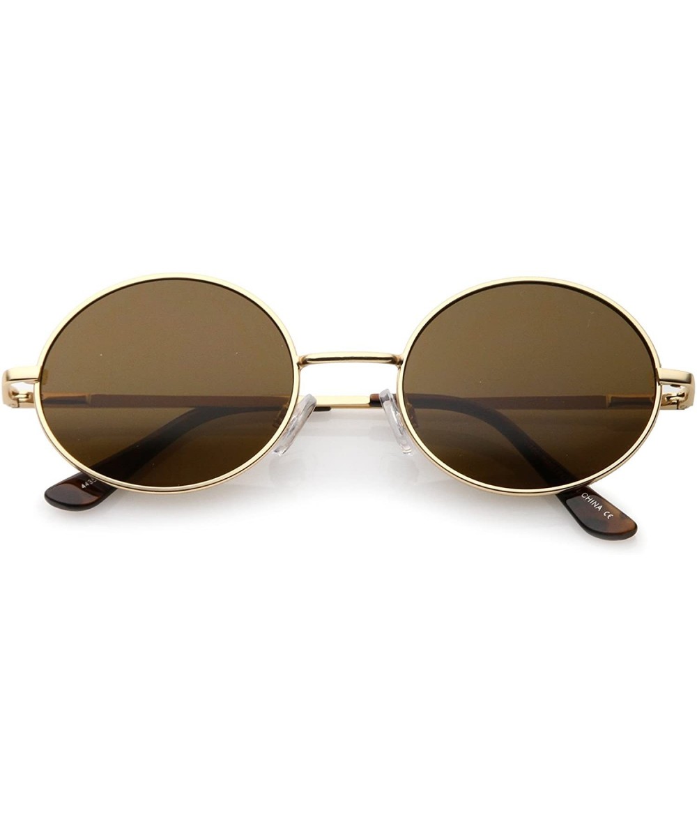 Oval Classic Lightweight Slim Arms Neutral Colored Flat Lens Oval Sunglasses 50mm - Gold / Brown - C517YR45A98 $19.57