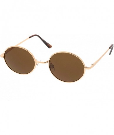 Oval Classic Lightweight Slim Arms Neutral Colored Flat Lens Oval Sunglasses 50mm - Gold / Brown - C517YR45A98 $19.57