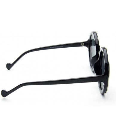 Round Women Sunglasses Black Silver Oversized Round Smoke Black Lens Retro Eyewear - CY1218C3KST $23.82