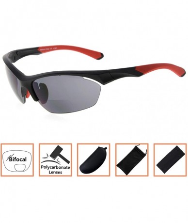 Rimless Retro Mens Womens Sports Half-Rimless Bifocal Sunglasses - Black Frame/Red Arm - CI189AIOE46 $41.04