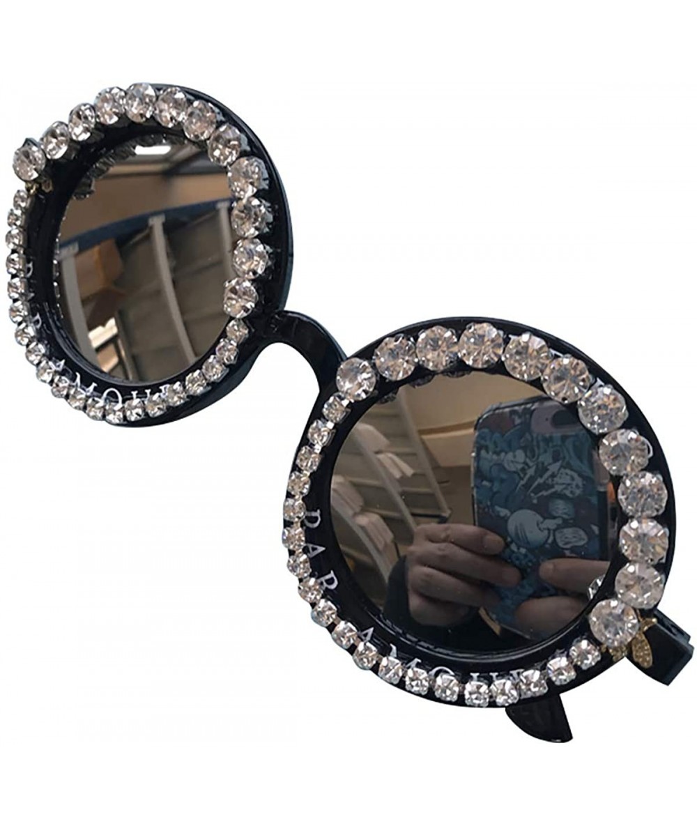 Round Round Women Sparkling Crystal Diamond Sunglasses Thick Frame - C9 - CY18XH2H8ET $32.16