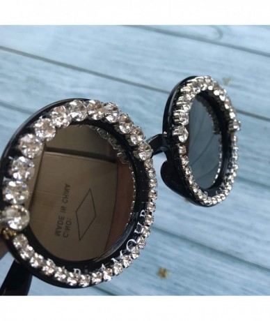 Round Round Women Sparkling Crystal Diamond Sunglasses Thick Frame - C9 - CY18XH2H8ET $32.16