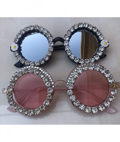 Round Round Women Sparkling Crystal Diamond Sunglasses Thick Frame - C9 - CY18XH2H8ET $32.16