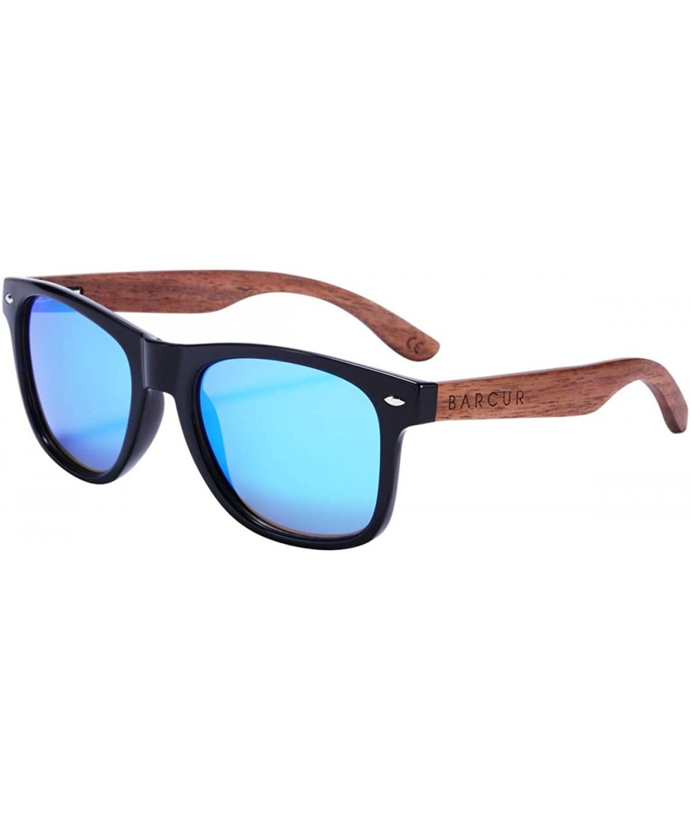 Aviator Polarized Sunglasses for Men Women Wood Sunglasses with Wooden Case Black Walnut Sun glasses - Sky Blue - C718RCCXCYY...