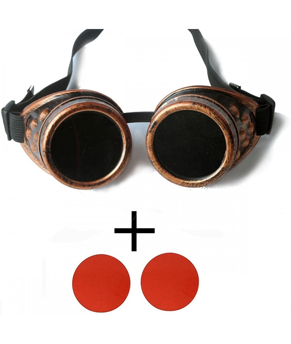 Goggle Steampunk Vintage Glasses Goggles Rave Retro Lenses Cosplay Halloween - Frame+red Lenses - CZ18HZYEMTE $19.51