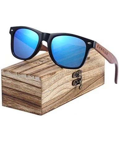 Aviator Polarized Sunglasses for Men Women Wood Sunglasses with Wooden Case Black Walnut Sun glasses - Sky Blue - C718RCCXCYY...