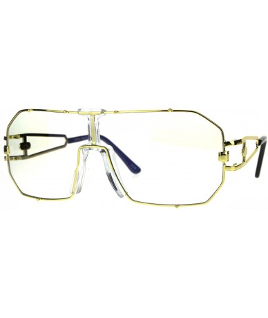 Oversized Mens Oversize Shield Squared Pilots Robotic Clear Lens Eye Glasses - Gold - CH18729IWDG $24.18