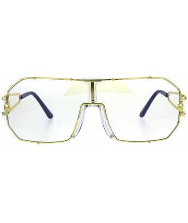 Oversized Mens Oversize Shield Squared Pilots Robotic Clear Lens Eye Glasses - Gold - CH18729IWDG $24.18