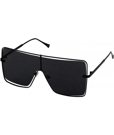 Aviator Oversized Flat Top Square VINTAGE RETRO SHIELD VISOR Style Aviator SUNGLASSES - Black - CW18M2X6LC6 $23.54