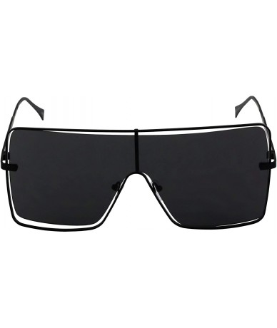 Aviator Oversized Flat Top Square VINTAGE RETRO SHIELD VISOR Style Aviator SUNGLASSES - Black - CW18M2X6LC6 $23.54