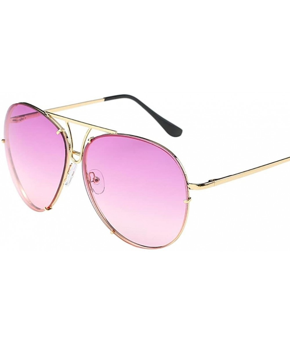 Rimless Womens Aviator Sunglasses Fashion Female Oversized Flat Top Round Sun Glasses Metal Frame - J - CR18DTYTD4O $17.90