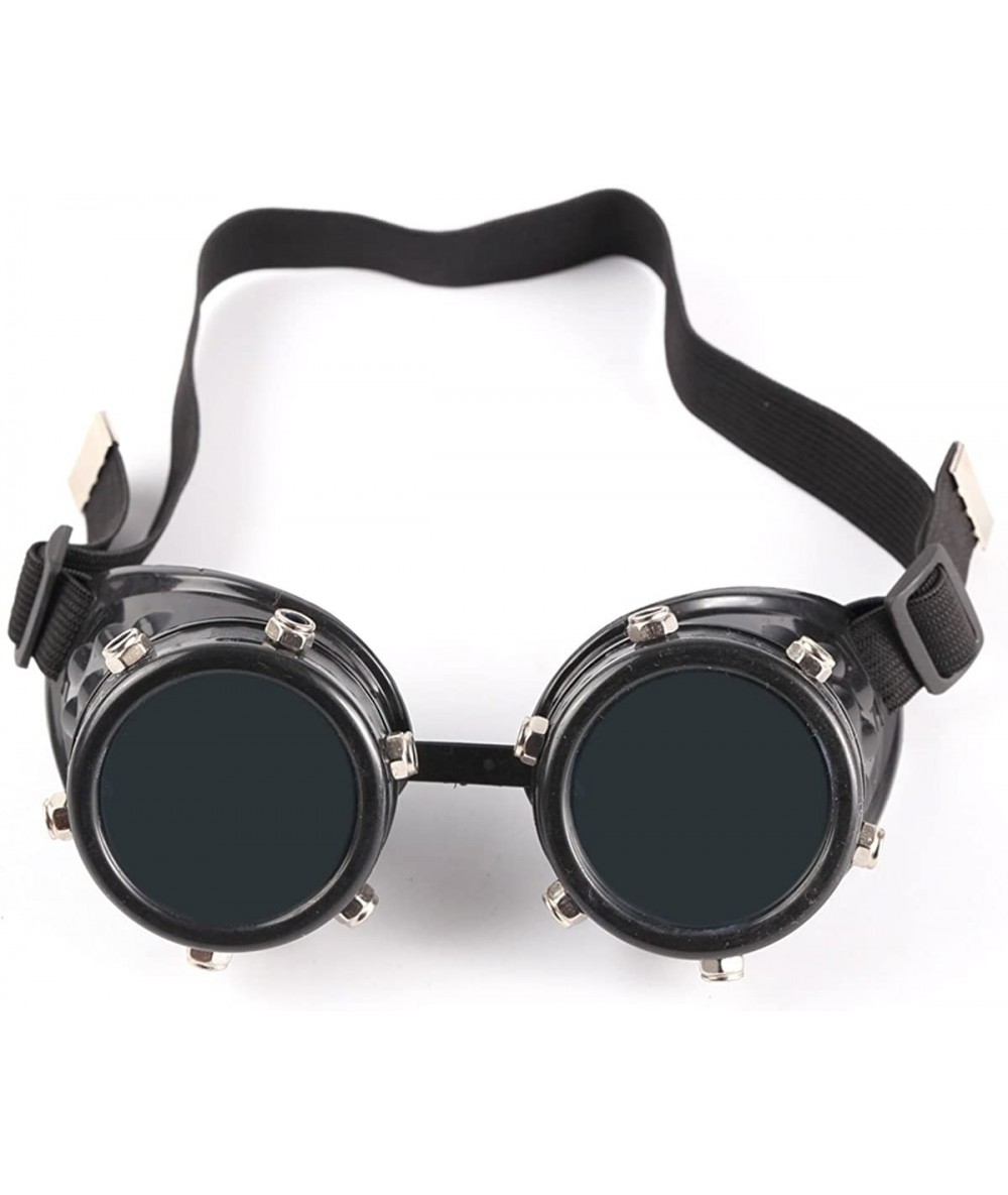 Round Rave Festival Kaleidoscope Cosplay Black Lens Steampunk Goggles Glasses - Black(screw) - CE18T48CWS5 $18.29