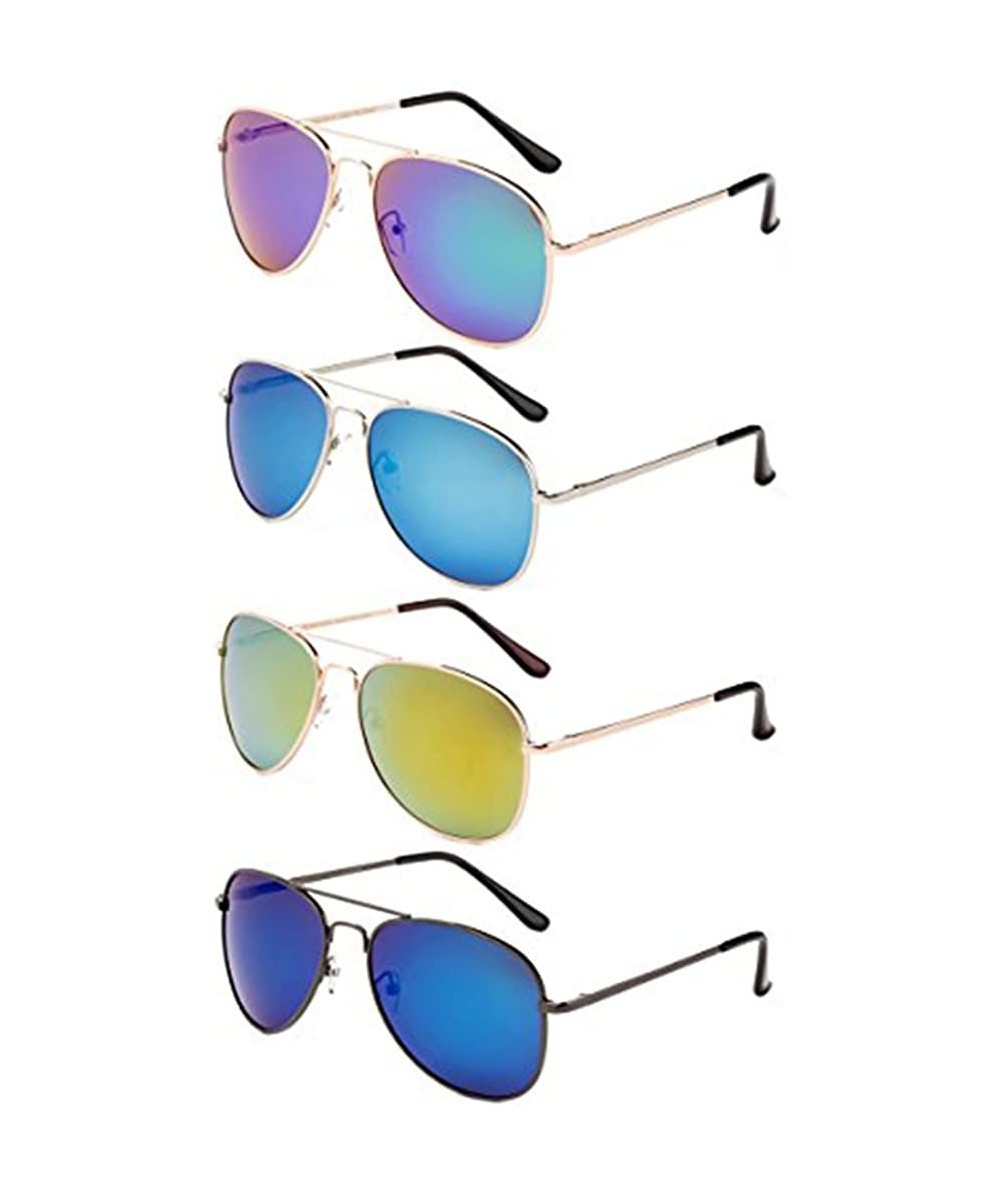 Aviator Polarized Sunglasses Classic Aviator Flash Full Mirror Lens Spring Hinge UV Protection - 4 Pack Flash - CB1855XQKDI $...