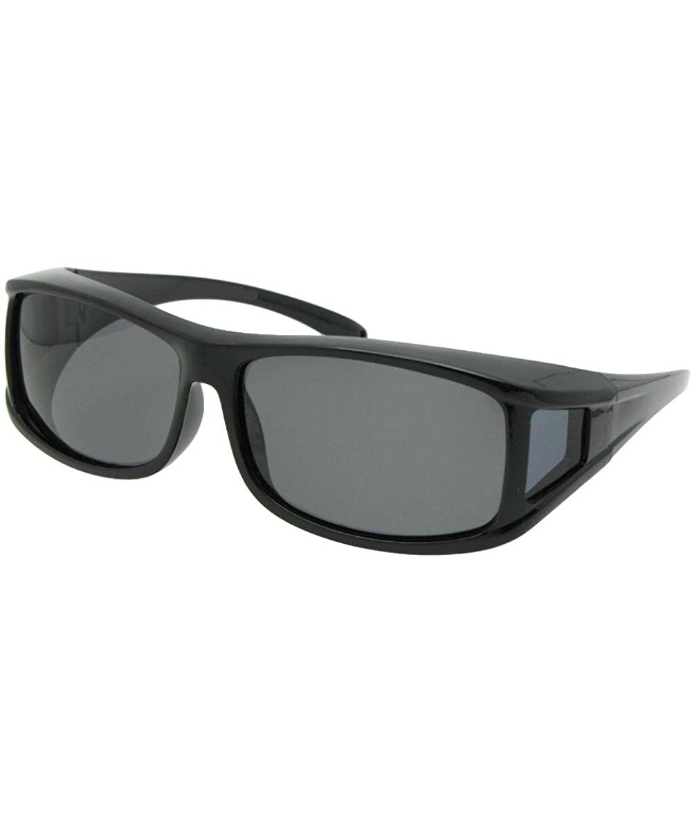 Rectangular Polarized Fit Over Sunglasses Worn Over Prescription Glasses F11 - Black-med Dark Gray Lens - CF187OEYMCU $31.52