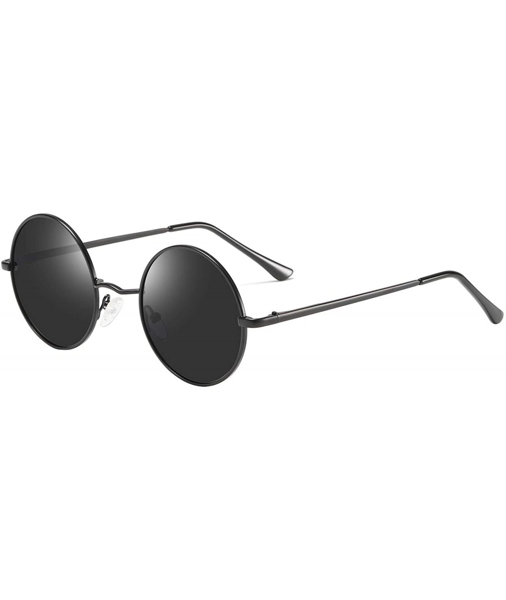 Sport John Lennon Vintage Round Polarized Hippie Sunglasses Small Circle Sun Glasses 8037 - Black - CW1936NEHIM $17.16